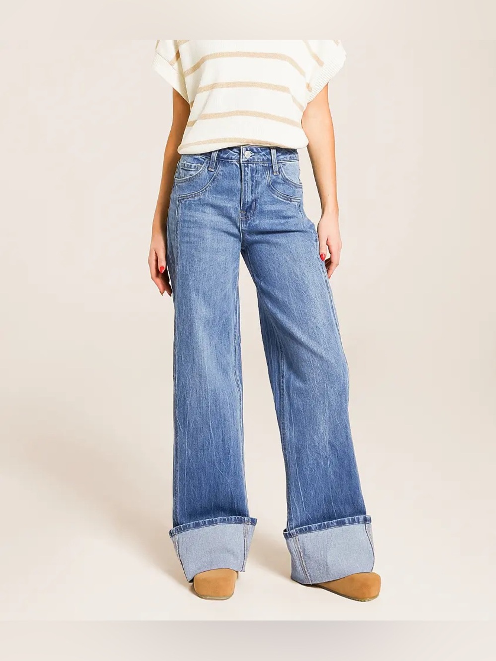 Vervet Kris Baggy Wide Leg Cuffed Jean